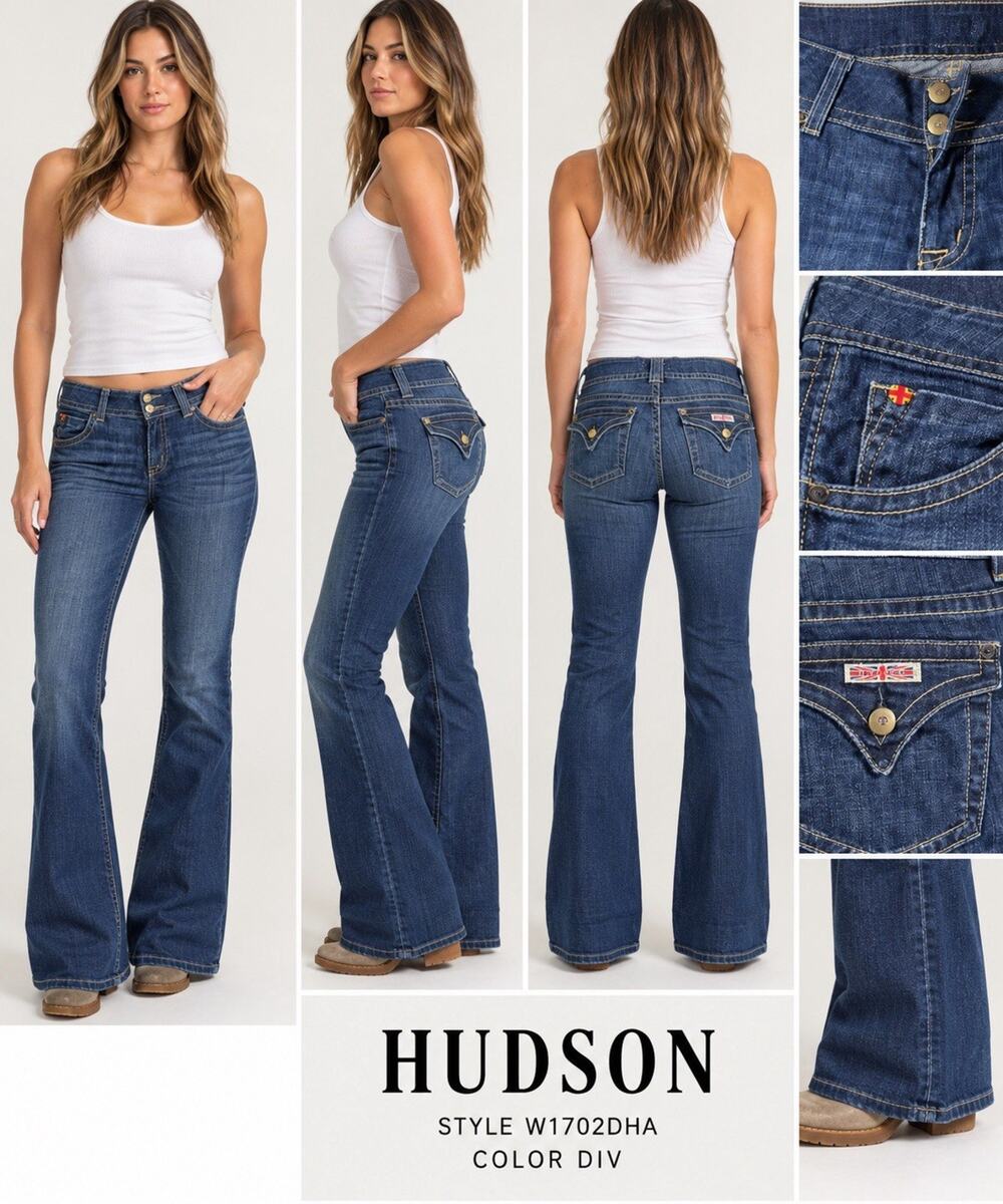 Hudson Women’s Bootcut Flare Jeans Blue Denim Flap Pocket Made in USA W1702DHA
